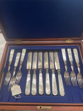 Antique Sterling Silver and Mother of Pearl Fruit Set